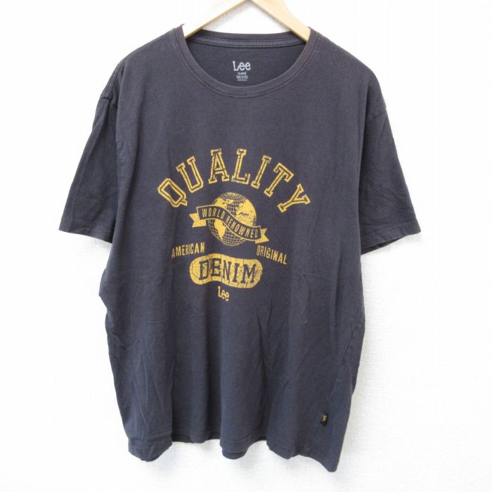 【20%OFF】XL★古着 リー Lee 半袖 Tシャツ メンズ DENIM 大きいサイズ コットン クルーネック 濃グレー 25jun05 中古
