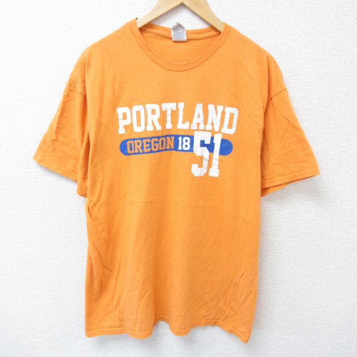 XL★古着 半袖 Tシャツ メンズ ポートランド コットン クルーネック オレンジ 25jun05 中古