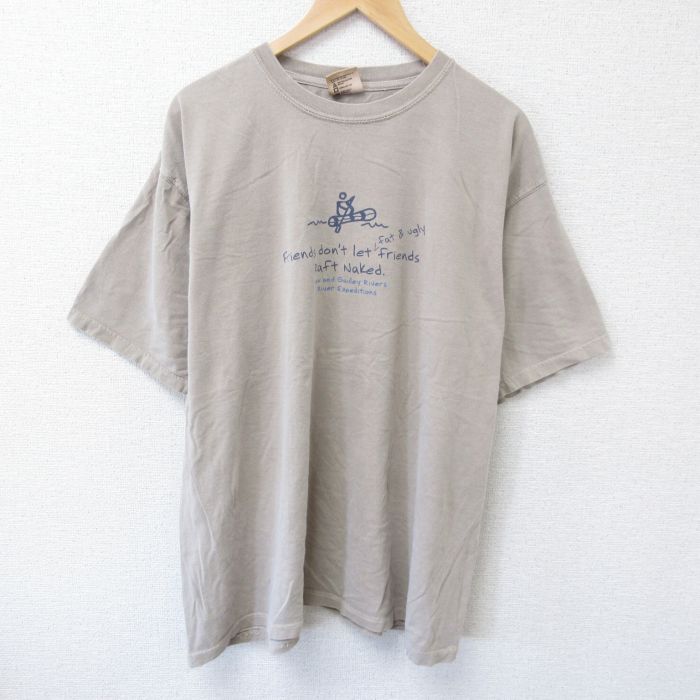 XL★古着 半袖 Tシャツ メンズ カヌー 大きいサイズ コットン クルーネック ベージュ カーキ 25jun05 中古