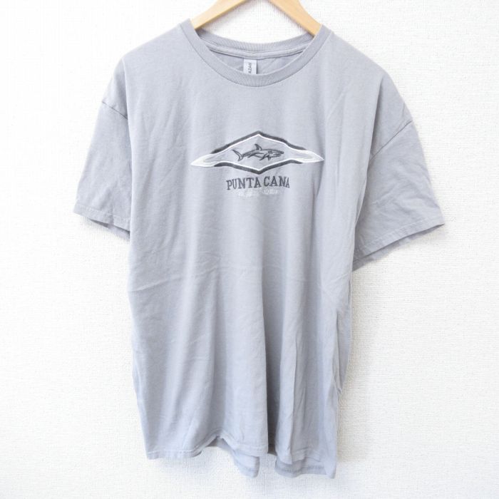 XL★古着 半袖 Tシャツ メンズ PUNTA CANA 刺繍 コットン クルーネック グレー 25jun05 中古