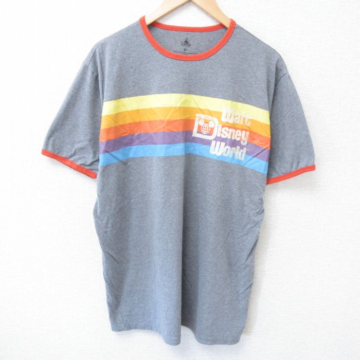 XL★古着 半袖 Tシャツ メンズ ディズニー DISNEY クルーネック グレー リンガー 霜降り 25jun05 中古