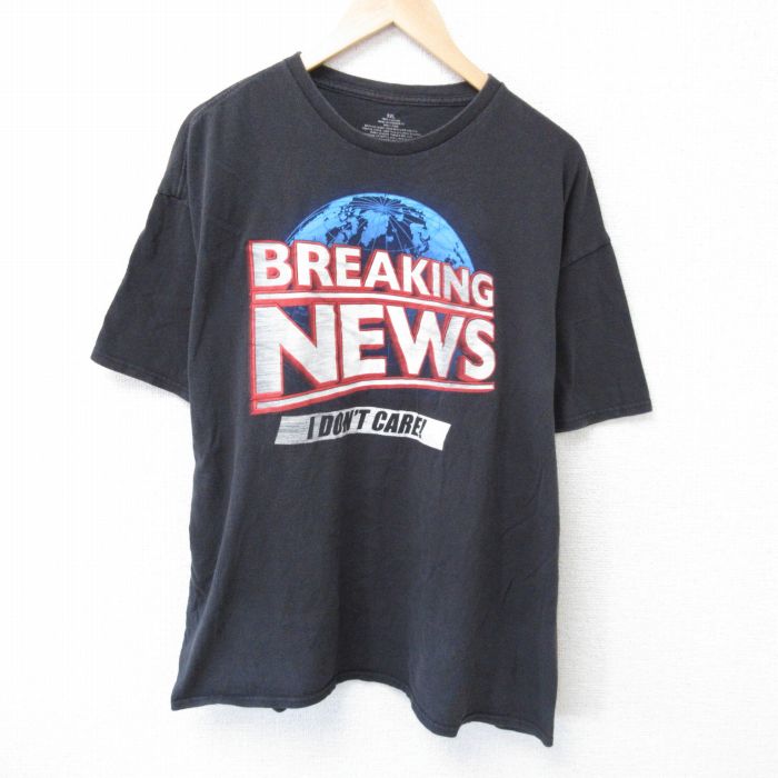 【20%OFF】XL★古着 半袖 Tシャツ メンズ ブレイキングニュース コットン クルーネック 黒 ブラック 25jun05 中古