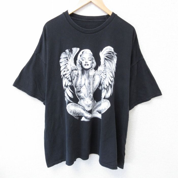 XL★古着 半袖 Tシャツ メンズ マリリンモンロー 大きいサイズ クルーネック 黒 ブラック 25jun05 中古