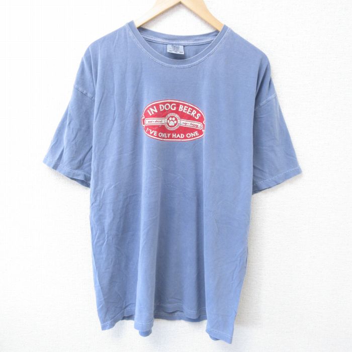 XL★古着 半袖 Tシャツ メンズ IN DOG BEERS 大きいサイズ コットン クルーネック 薄紺 ネイビー 25jun05 中古