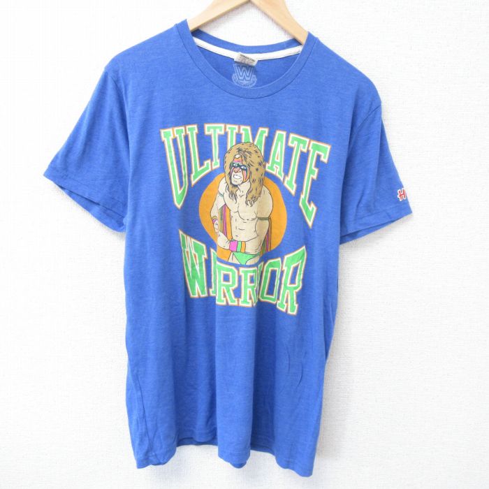 L★古着 半袖 Tシャツ メンズ ワールドプロレスリング アルティメットウォリアー クルーネック USA製 青 ブルー 霜降り 25jun05 中古