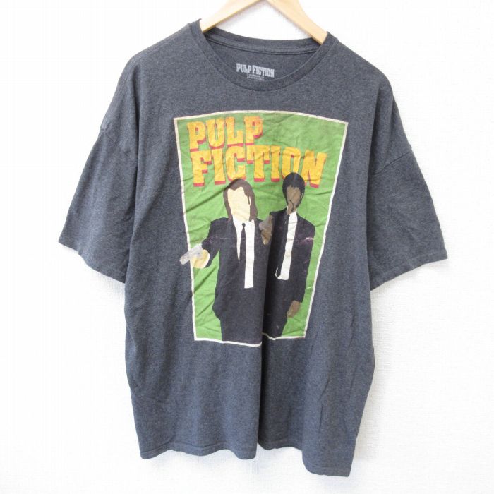 XL★古着 半袖 Tシャツ メンズ 映画 パルプフィクション 大きいサイズ クルーネック 濃グレー 霜降り 【spe】 25jun05 中古