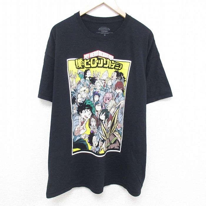 XL★古着 半袖 Tシャツ メンズ アニメ 僕のヒーローアカデミア 大きいサイズ コットン クルーネック 黒 ブラック 25may24 中古