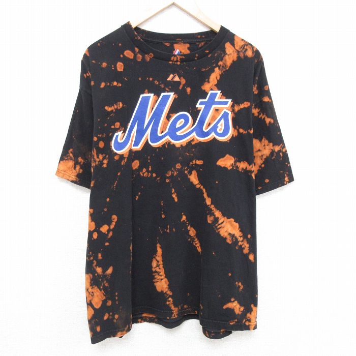 XL★古着 マジェスティック 半袖 Tシャツ メンズ MLB ニューヨークメッツ デビッドライト 5 大きいサイズ コットン クルーネック 黒他 ブラック ブリーチ加工 メジャーリーグ ベースボール 野球 25may24 中古