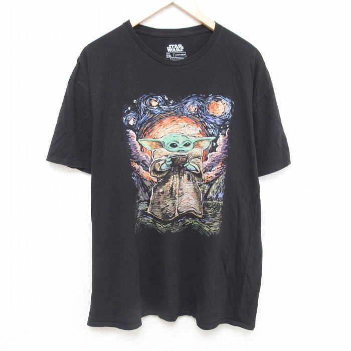 XL★古着 半袖 Tシャツ メンズ スターウォーズ STAR WARS ベビーヨーダ 大きいサイズ コットン クルーネック 黒 ブラック 【spe】 25may24 中古