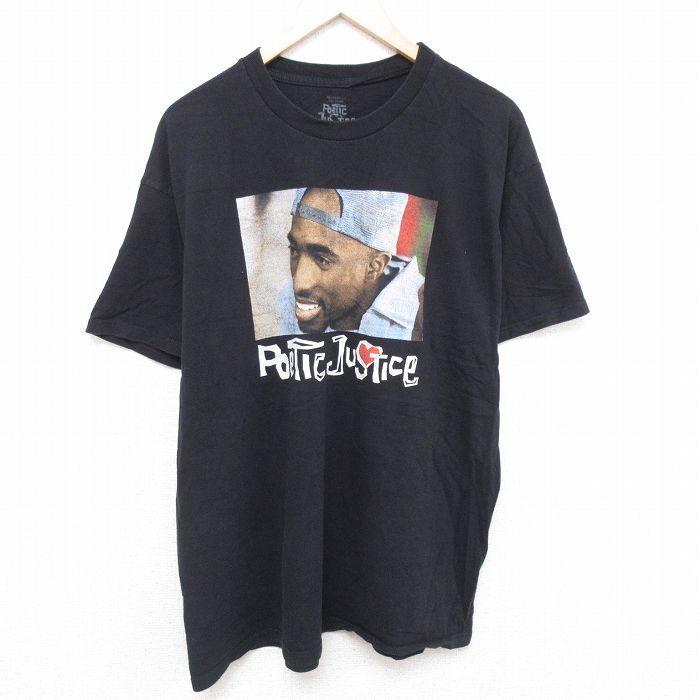【50%OFF】XL★古着 半袖 Tシャツ メンズ ポエスティックジャスティス 大きいサイズ コットン クルーネック 黒 ブラック 25may24 中古