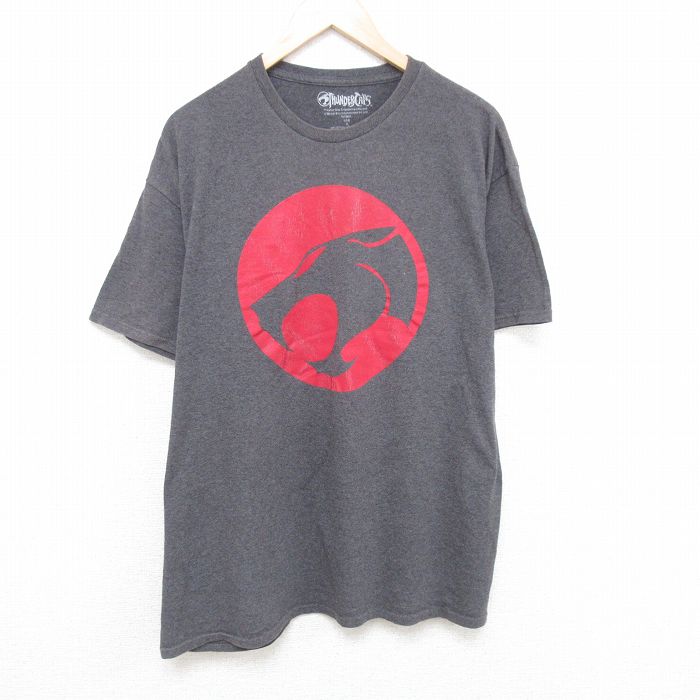 XL★古着 半袖 Tシャツ メンズ アニメ サンダーキャッツ 大きいサイズ クルーネック グレー 霜降り 25may24 中古