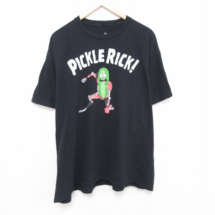 XL★古着 半袖 Tシャツ メンズ アニメ リックアンドモーティ 大きいサイズ コットン クルーネック 黒 ブラック 25may24 中古