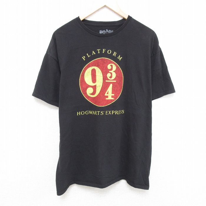 XL★古着 半袖 Tシャツ メンズ 映画 ハリーポッター 大きいサイズ コットン クルーネック 黒 ブラック 25may24 中古