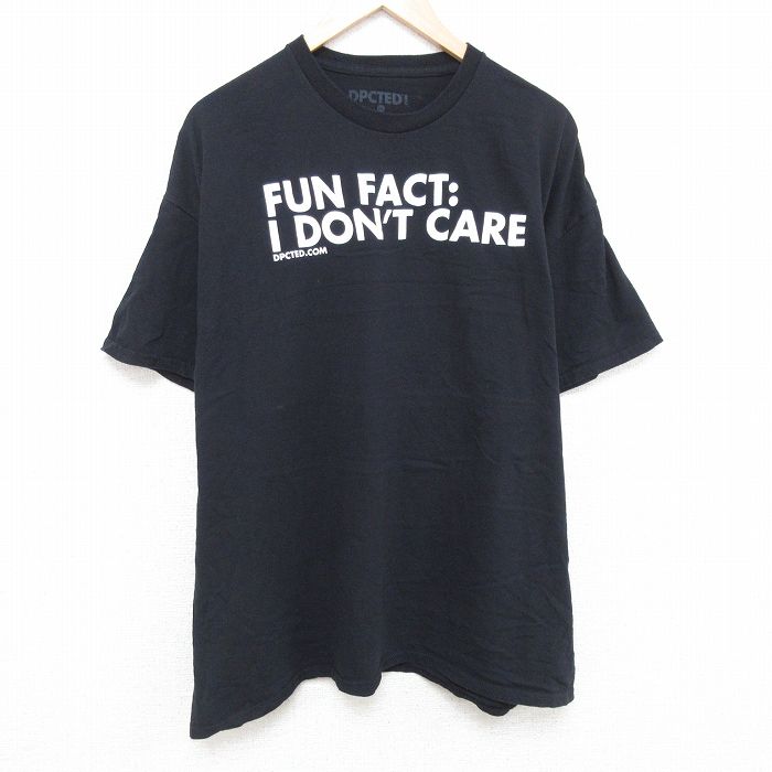 XL★古着 半袖 Tシャツ メンズ FUN FACT 大きいサイズ コットン クルーネック 黒 ブラック 25may24 中古