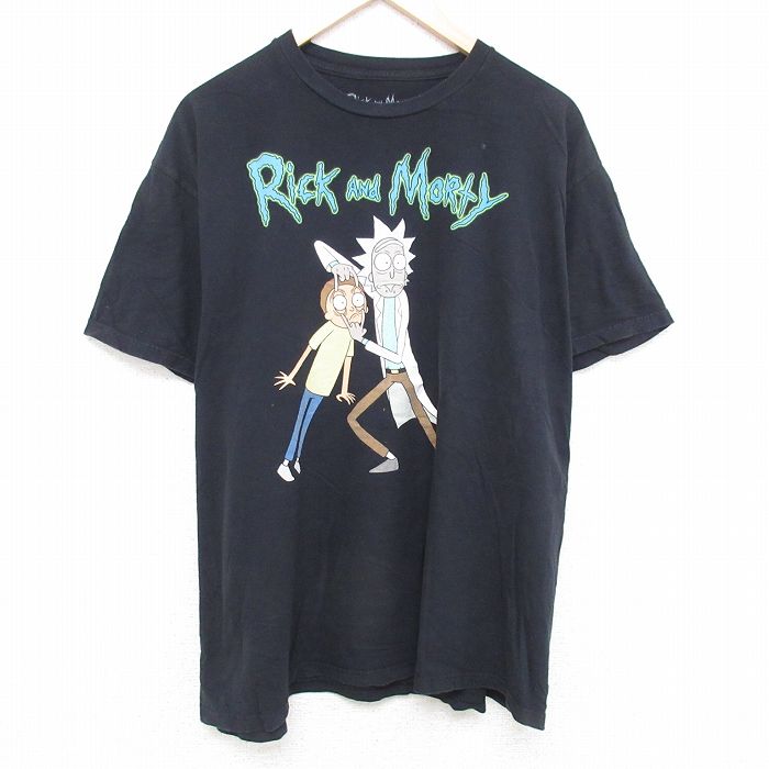 XL★古着 半袖 Tシャツ メンズ アニメ リックアンドモーティ 大きいサイズ コットン クルーネック 黒 ブラック 25may24 中古