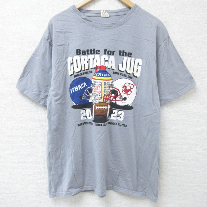【50%OFF】XL★古着 半袖 Tシャツ メンズ フットボール CORTACA コットン クルーネック グレー 25may26 中古