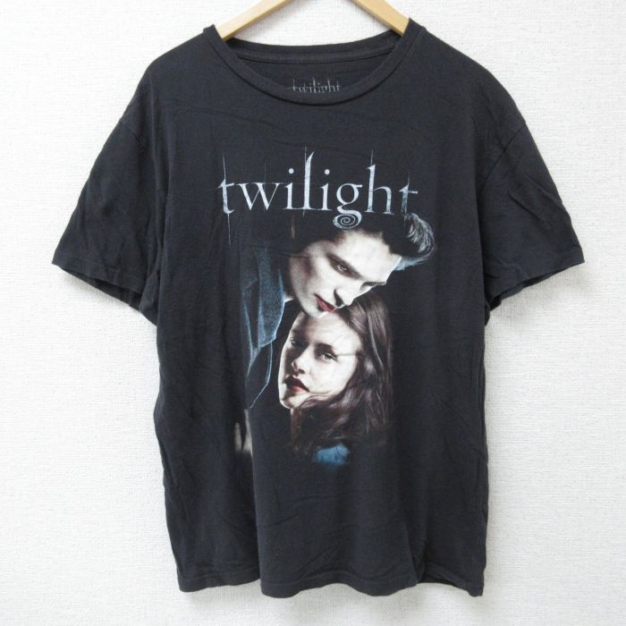 XL★古着 半袖 Tシャツ メンズ 映画 トワイライト コットン クルーネック 黒 ブラック 25may26 中古