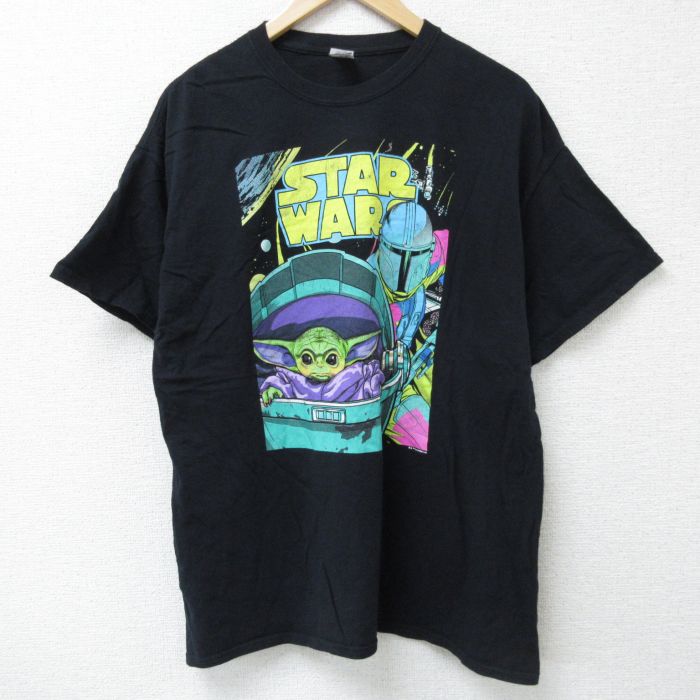 XL★古着 半袖 Tシャツ メンズ スターウォーズ STAR WARS チャイルド コットン クルーネック 黒 ブラック 25may26 中古