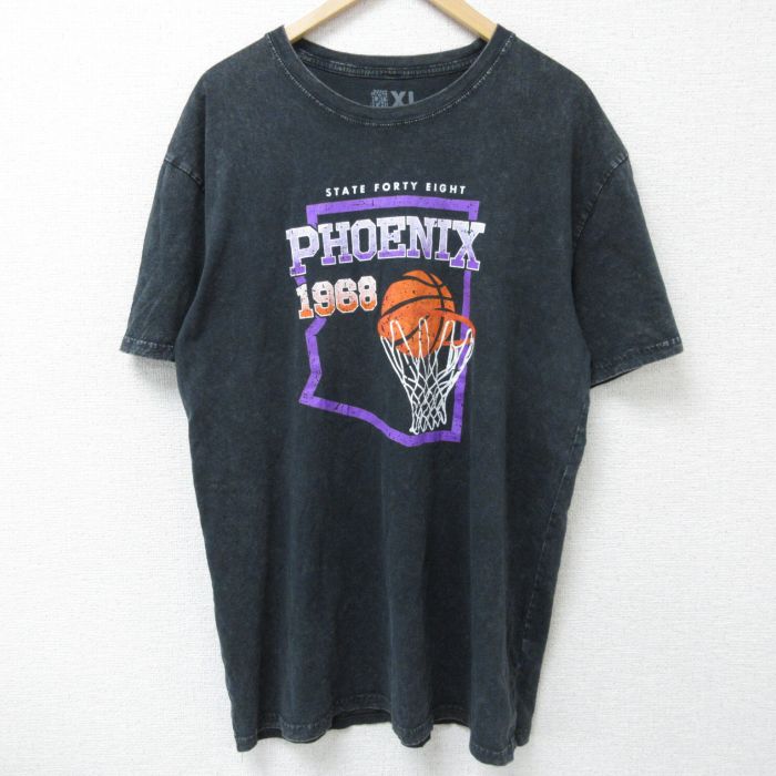 XL★古着 半袖 Tシャツ メンズ バスケットボール フェニックス コットン クルーネック 黒 ブラック 25may26 中古
