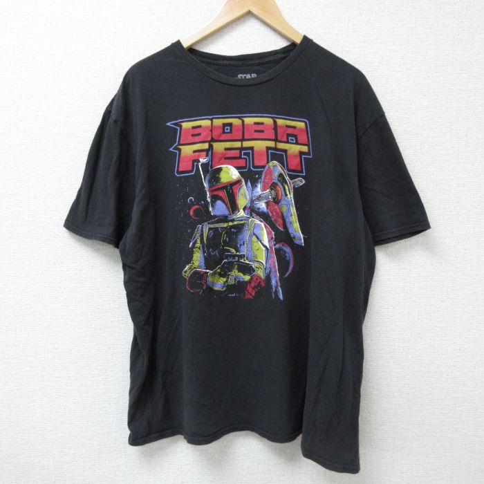 XL★古着 半袖 Tシャツ メンズ スターウォーズ STAR WARS ボバフェット 大きいサイズ コットン クルーネック 黒 ブラック 25may26 中古