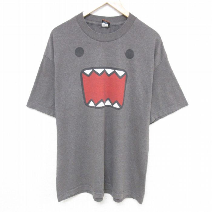 XL★古着 半袖 Tシャツ メンズ アニメ どーもくん クルーネック こげ茶 ブラウン 霜降り 25may26 中古