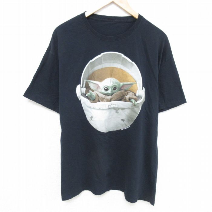 XL★古着 半袖 Tシャツ メンズ スターウォーズ STAR WARS ベビーヨーダ クルーネック 黒 ブラック 25may26 中古