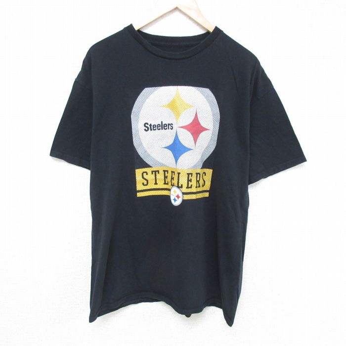 XL★古着 半袖 Tシャツ メンズ NFL ピッツバーグスティーラーズ コットン クルーネック 黒 ブラック アメフト スーパーボウル 25may26 中古