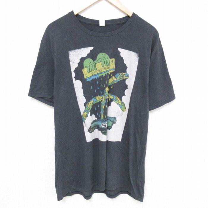 XL★古着 半袖 Tシャツ メンズ 手 SALTSHED クルーネック 濃グレー 霜降り 25may26 中古