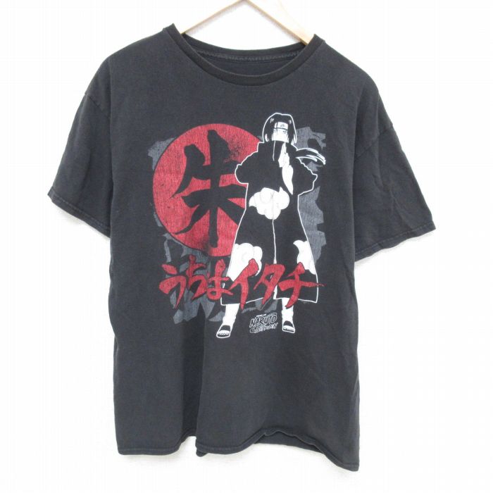 L★古着 半袖 Tシャツ メンズ アニメ ナルト疾風伝 うちはイタチ コットン クルーネック 黒 ブラック 【spe】 25may26 中古