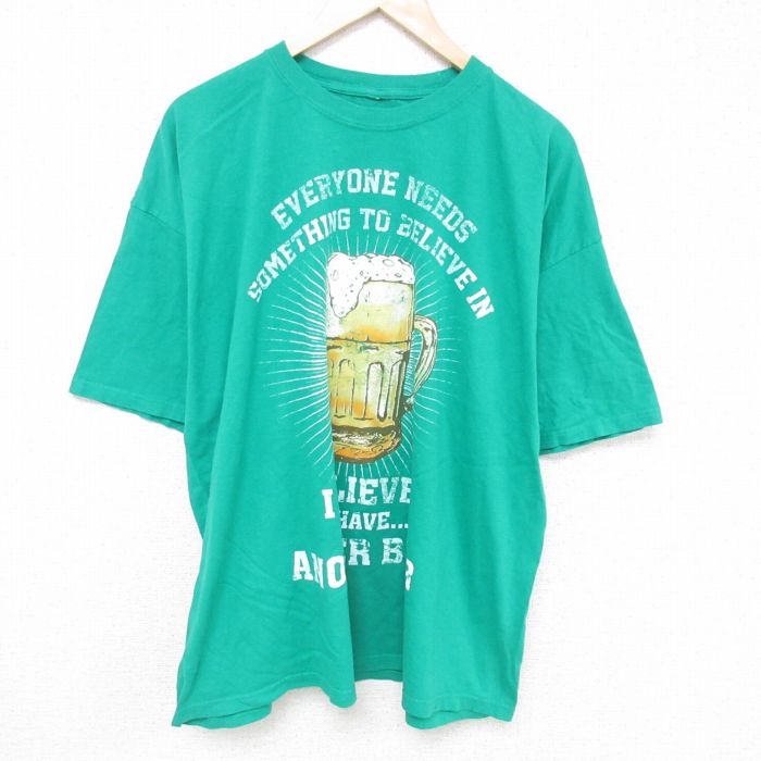 XL★古着 半袖 Tシャツ メンズ ビール 大きいサイズ クルーネック 緑 グリーン 25may26 中古