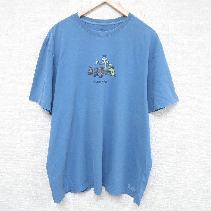 XL★古着 半袖 Tシャツ メンズ Happy Hour 大きいサイズ クルーネック 薄紺 ネイビー 25jun06 中古