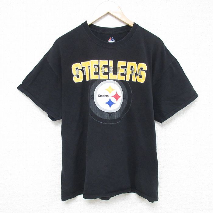 XL★古着 半袖 Tシャツ メンズ NFL ピックバーグスティーラーズ コットン クルーネック 黒 ブラック アメフト スーパーボウル 25jun06 中古