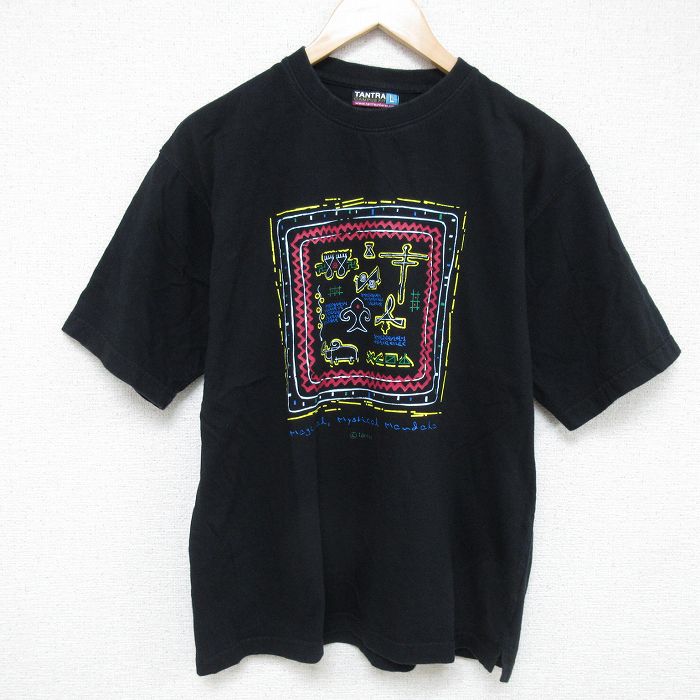 L★古着 半袖 Tシャツ メンズ マジカル コットン クルーネック 黒 ブラック 25jun06 中古