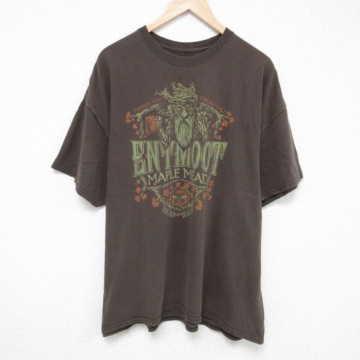 XL★古着 半袖 Tシャツ メンズ メープルメイド 大きいサイズ クルーネック 茶 ブラウン 25jun06 中古
