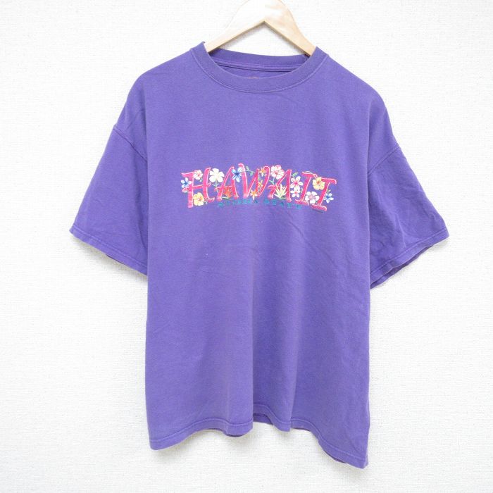 XL★古着 フルーツオブザルーム 半袖 Tシャツ メンズ ハワイ 大きいサイズ クルーネック 紫 パープル 25jun06 中古