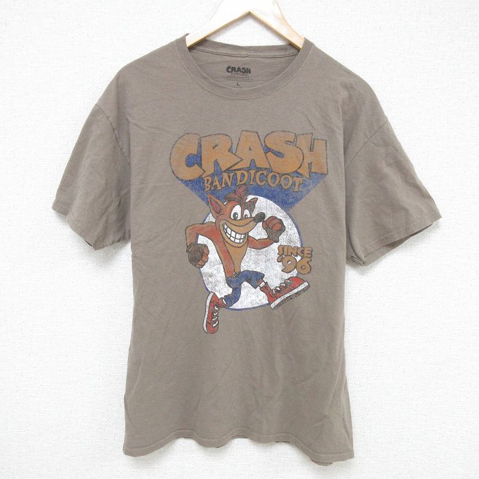 L★古着 半袖 Tシャツ メンズ クラッシュバンディクー コットン クルーネック 薄茶 ブラウン 25jun06 中古