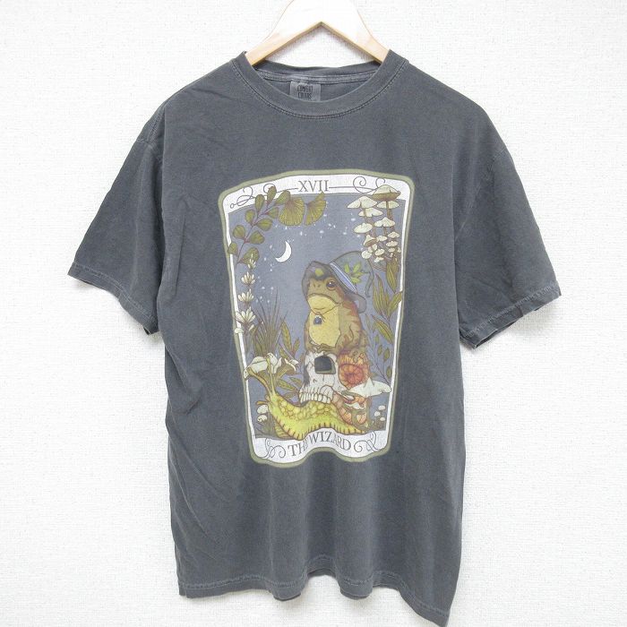 L★古着 半袖 Tシャツ メンズ カエル コットン クルーネック グレー 25jun06 中古