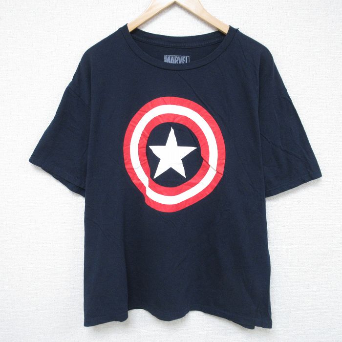 半袖Tシャツ キャプテンアメリカ ネイビー XL | 古着