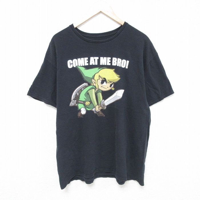 【50%OFF】XL★古着 半袖 Tシャツ メンズ ゲーム ニンテンドー ゼルダの伝説 コットン クルーネック 黒 ブラック 【spe】 25may27 中古