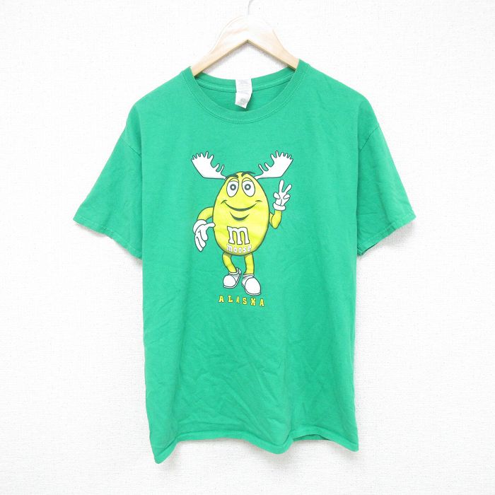 L★古着 半袖 Tシャツ メンズ アラスカ コットン クルーネック 緑 グリーン 25may27 中古