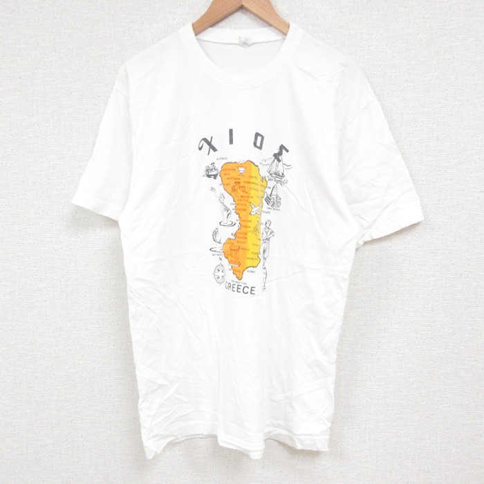 L★古着 半袖 Tシャツ メンズ ギリシャ コットン クルーネック 白 ホワイト 25jun06 中古