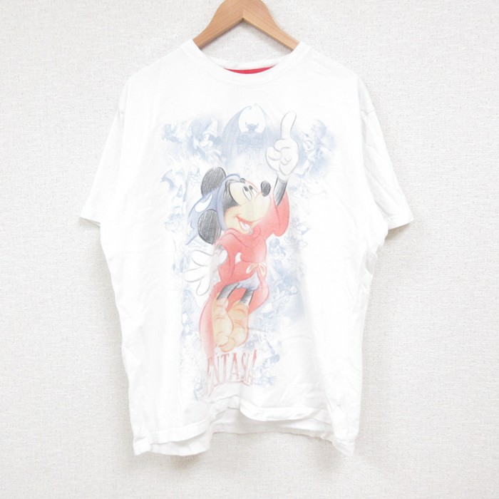 XL★古着 半袖 Tシャツ メンズ ディズニー DISNEY ミッキー MICKEY MOUSE コットン クルーネック 白 ホワイト 25jun06 中古