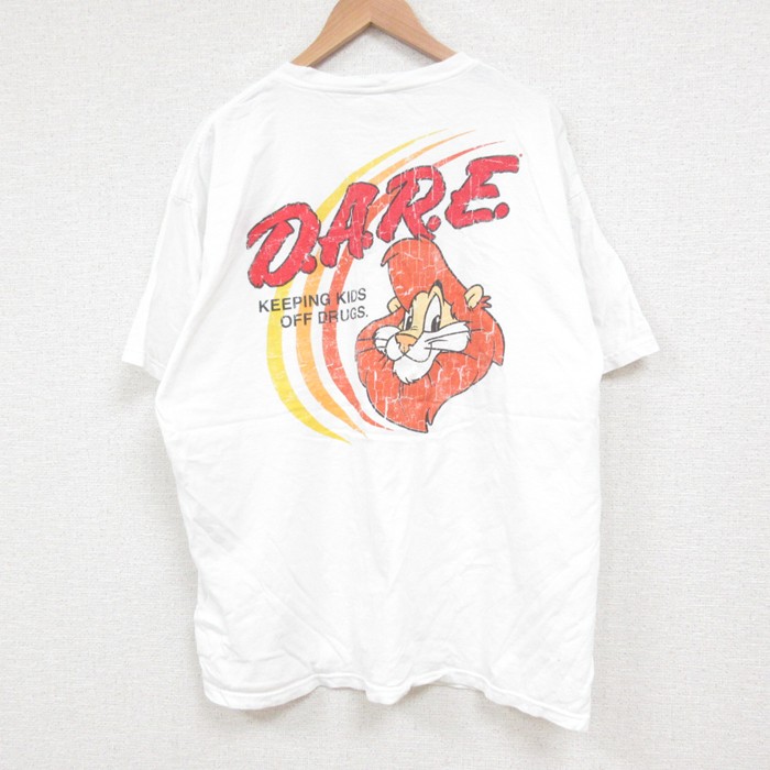 XL★古着 半袖 Tシャツ メンズ ライオン コットン クルーネック 白 ホワイト 25jun06 中古