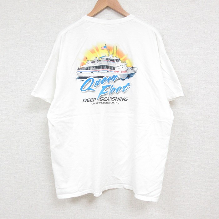 XL★古着 半袖 Tシャツ メンズ シーフィッシング 大きいサイズ コットン クルーネック 白 ホワイト 25jun06 中古