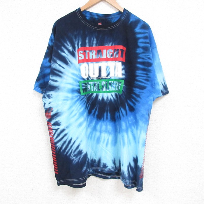 XL★古着 ヘインズ Hanes 半袖 Tシャツ メンズ STRAIGHT 大きいサイズ コットン クルーネック 紺他 ネイビー タイダイ 25jun06 中古