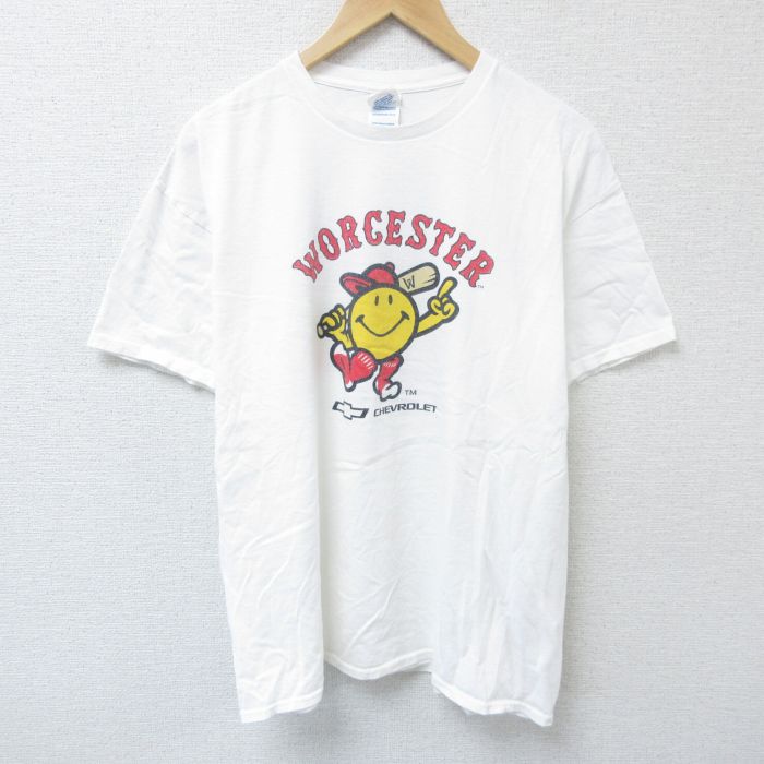 【20%OFF】XL★古着 半袖 Tシャツ メンズ スマイル コットン クルーネック 白 ホワイト 25jun07 中古