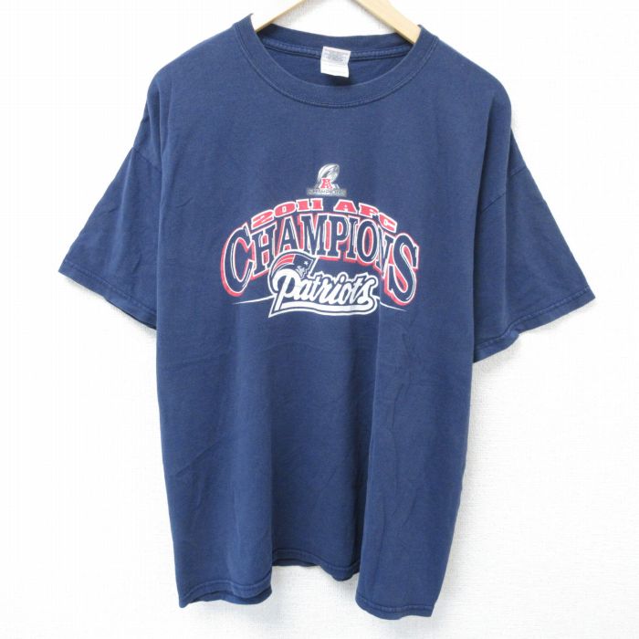 XL★古着 半袖 Tシャツ メンズ NFL ニューイングランドペイトリオッツ 大きいサイズ コットン クルーネック 紺 ネイビー アメフト スーパーボウル 25jun07 中古