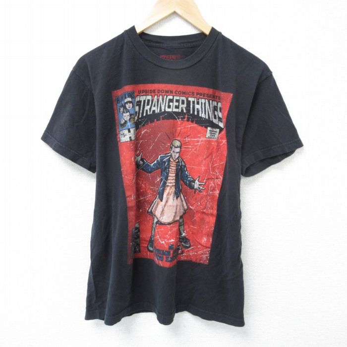 L★古着 半袖 Tシャツ メンズ ドラマ ストレンジャーシングス コットン クルーネック 黒 ブラック 【spe】 25jun07 中古