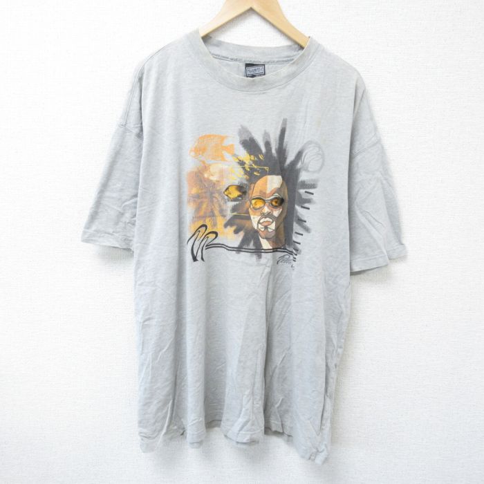 XL★古着 ペレペレ PELLE 半袖 Tシャツ メンズ 大きいサイズ コットン クルーネック グレー 霜降り 25jun07 中古