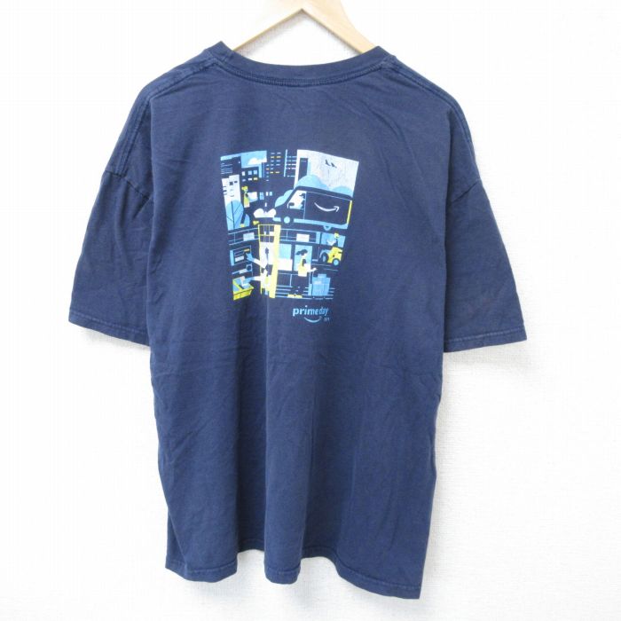XL★古着 半袖 Tシャツ メンズ プライム 大きいサイズ クルーネック 紺 ネイビー 25jun07 中古